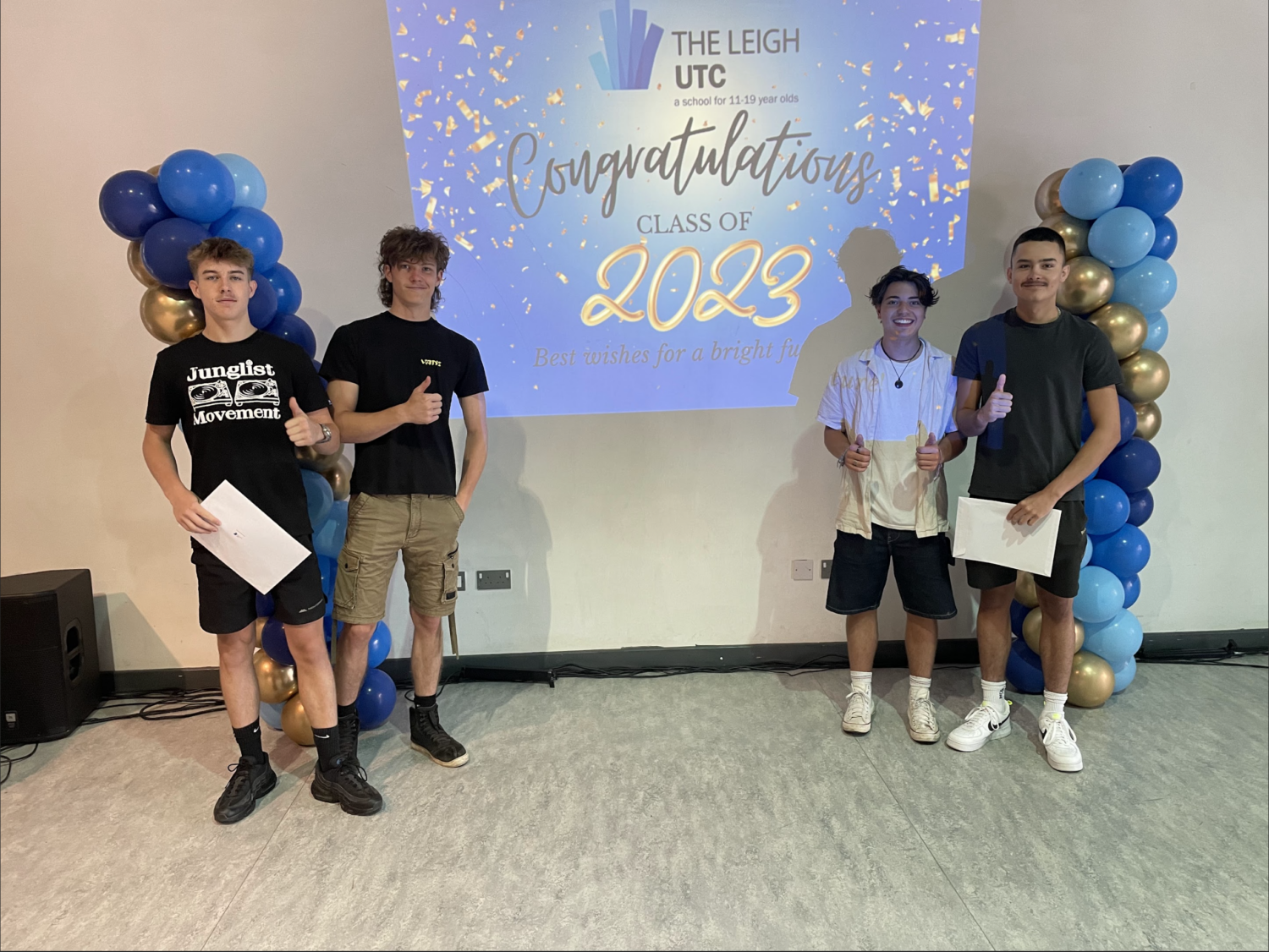 A group of students holding their results