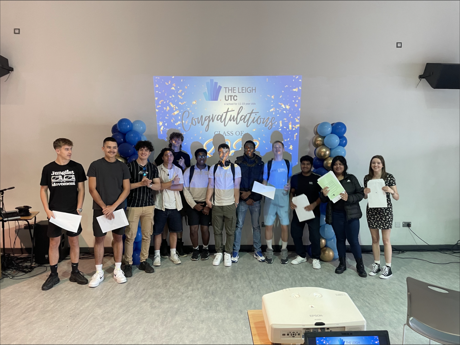 A group of students holding their results