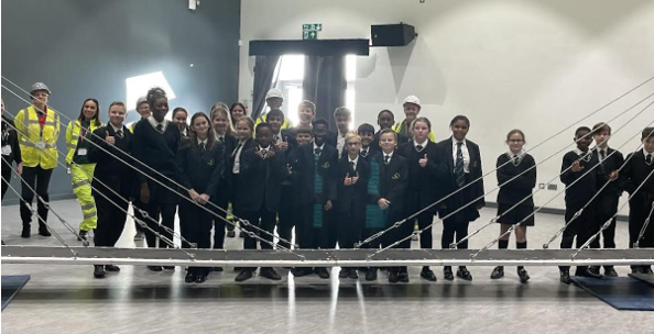 Students stood at the Rochester Bridge project