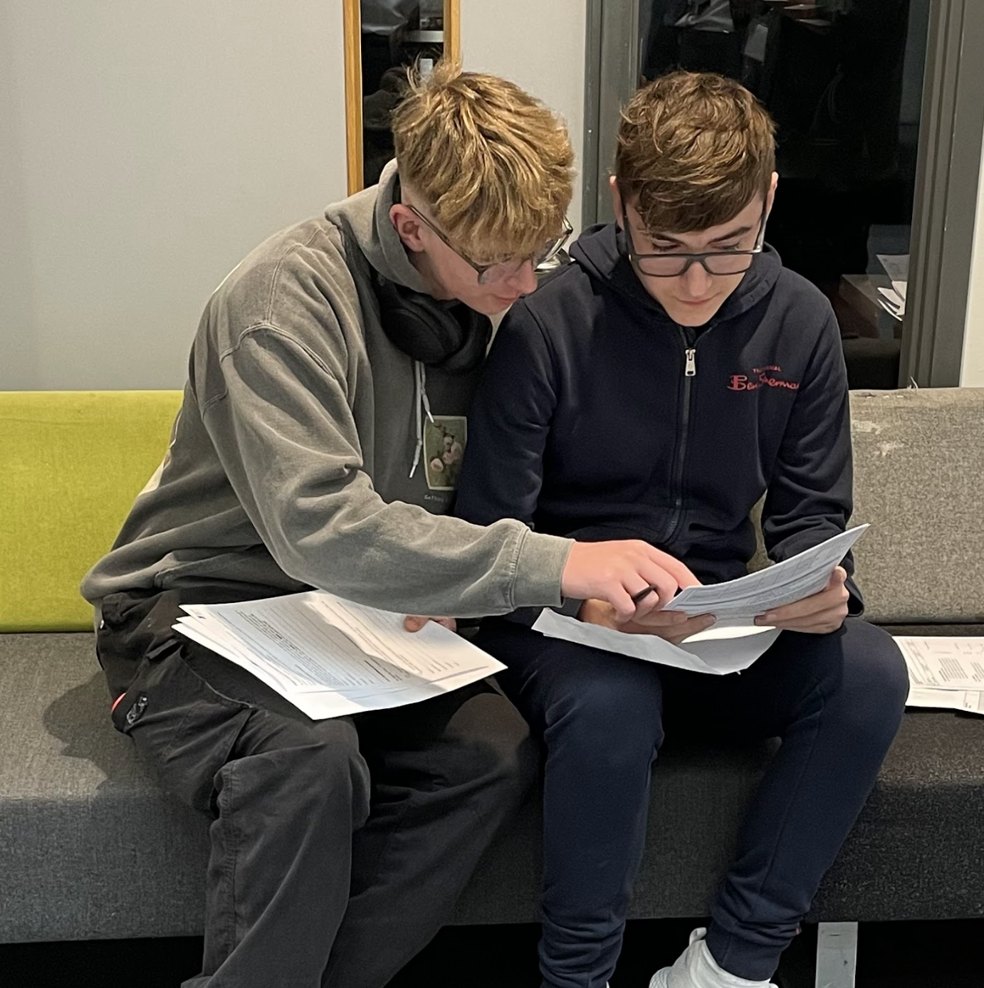 Students collecting their results